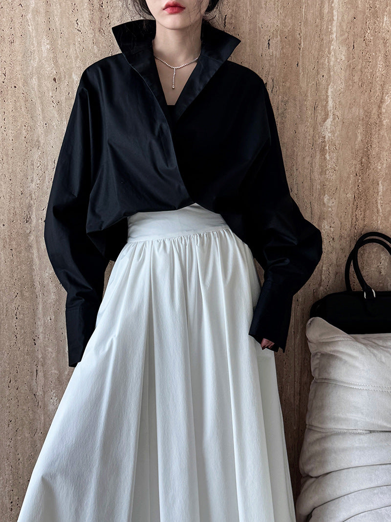 draped crossover short blouse 2color 【NINE7238】
