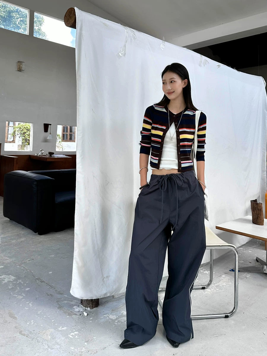 side piping drawstring casual wide pants 1color 【NINE7151】