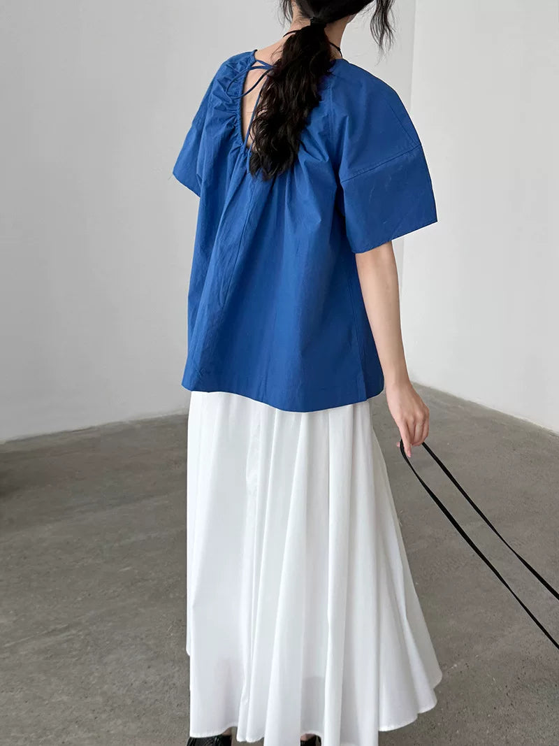 back open ribbon blouse 2color 【NINE7071】