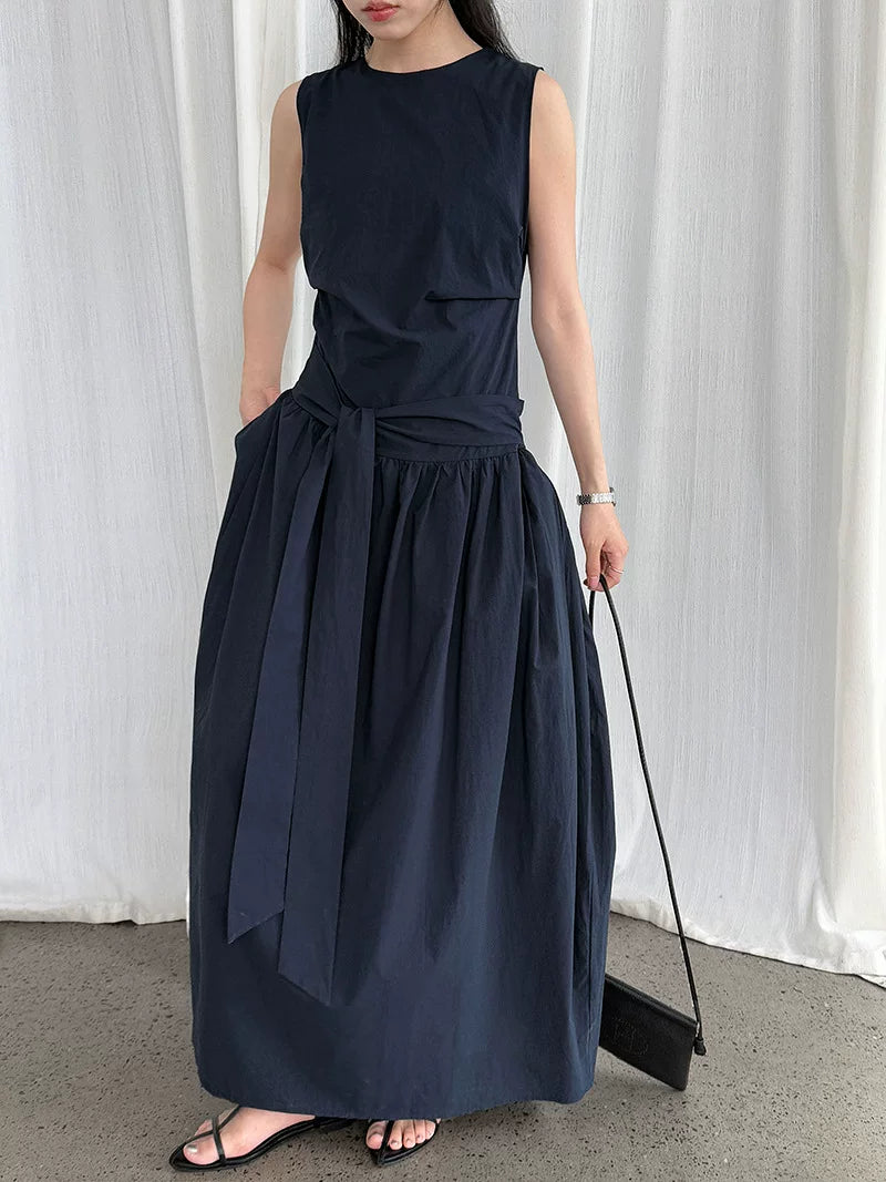 waist tie sleeveless long dress 3color 【NINE7069】