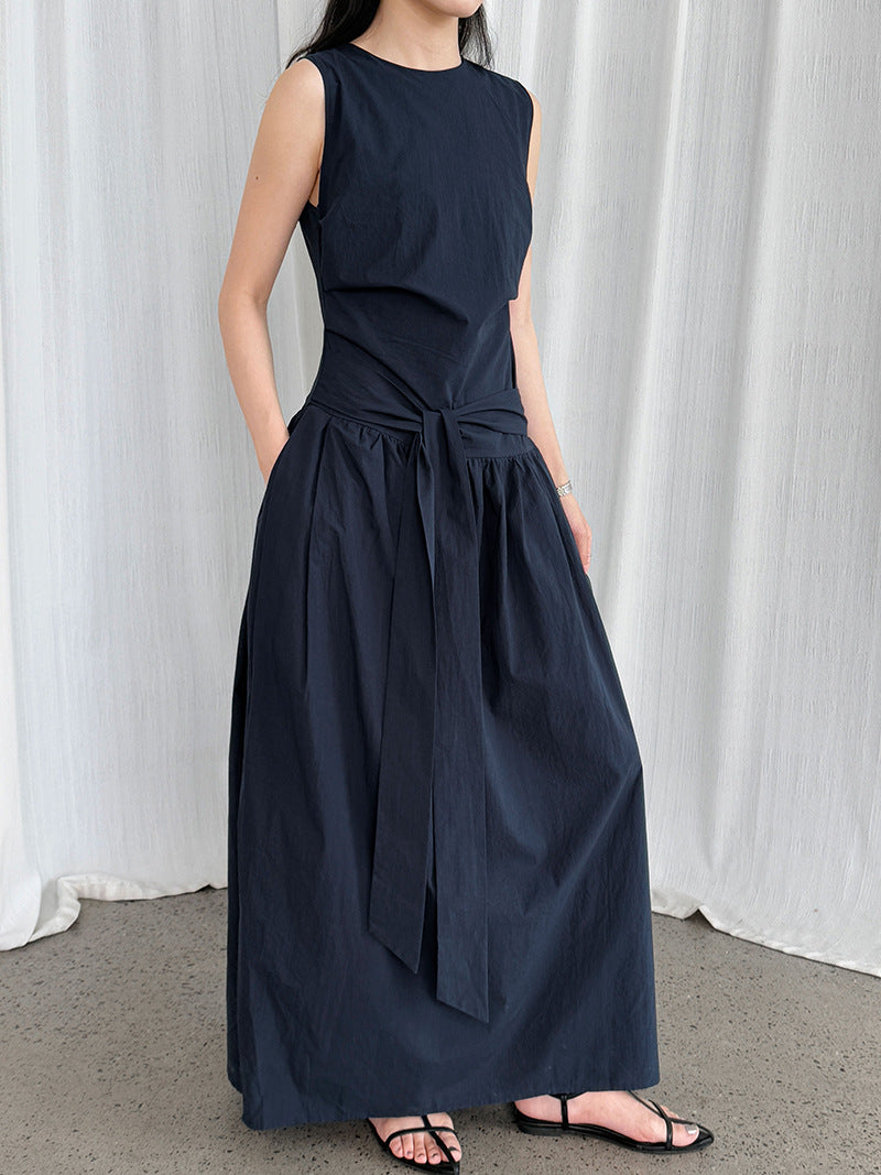 waist tie sleeveless maxi dress 3color 【NINE7237】