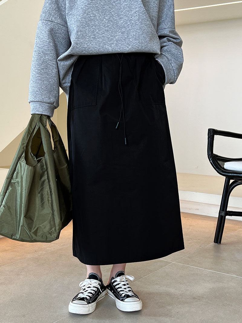 casual drawstring straight long skirt 2color 【NINE7256】