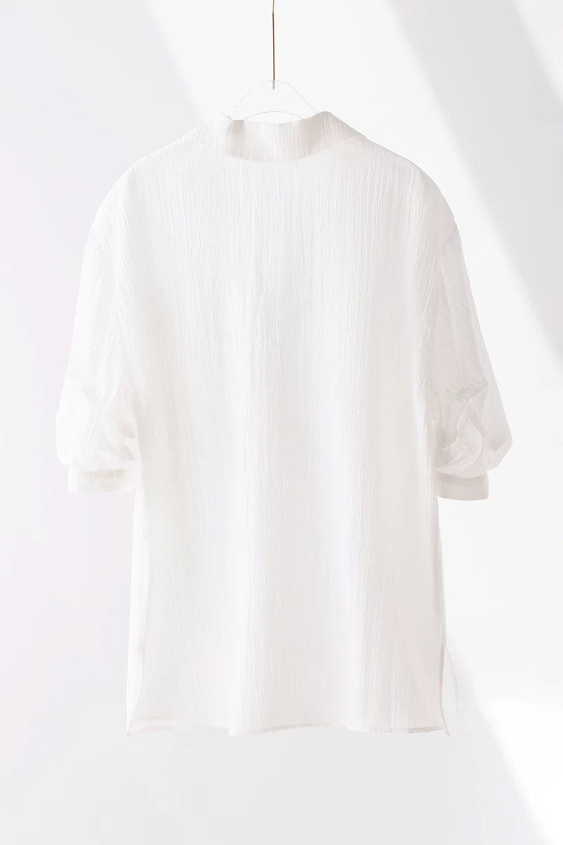 v-neck lapel puff sleeve shirt 3colors 【NINE7215】