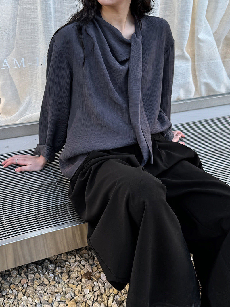 pleated scarf tie blouse 2color 【NINE7242】