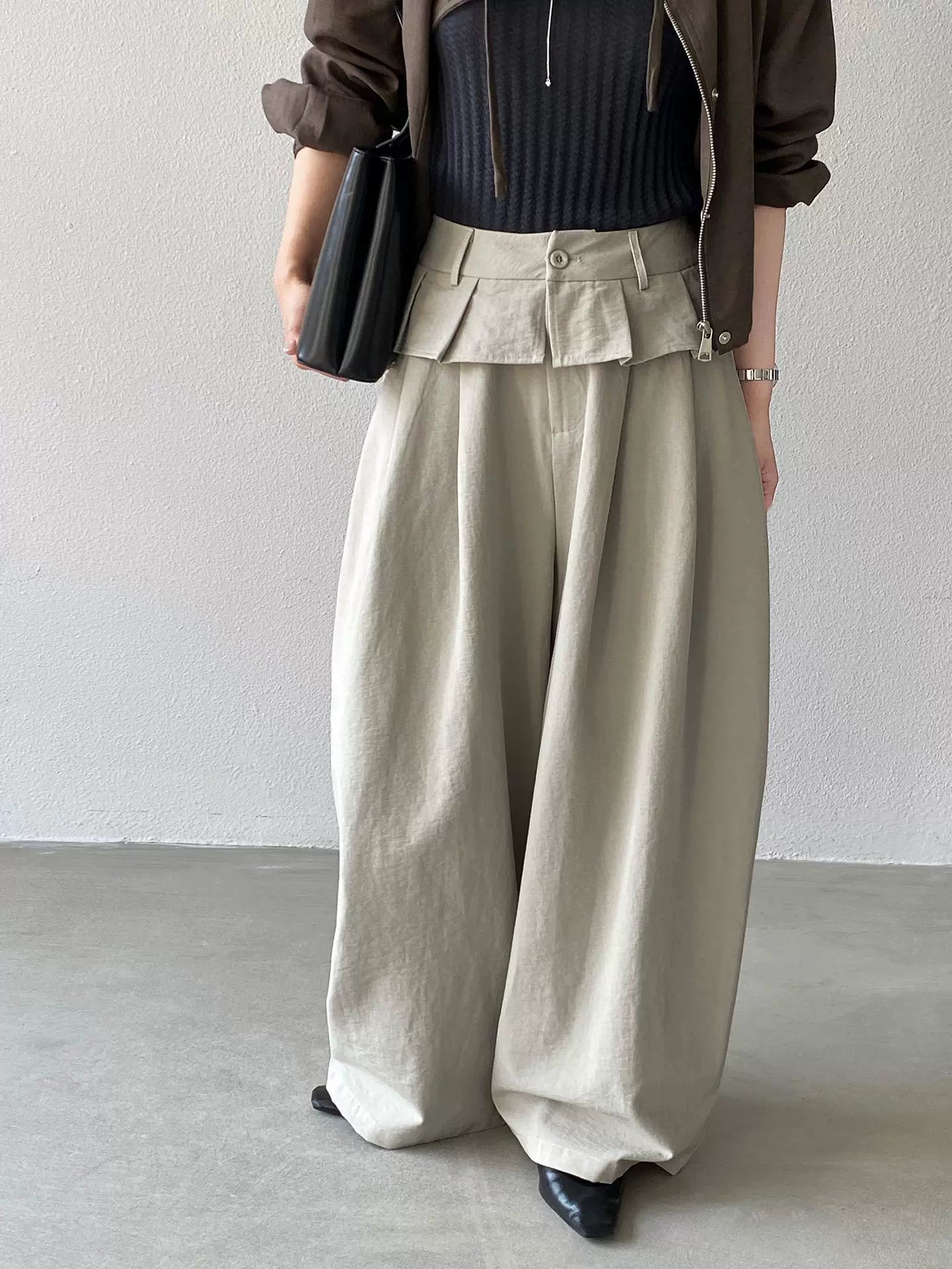 peplum waist tuck wide pants 1color 【NINE7088】