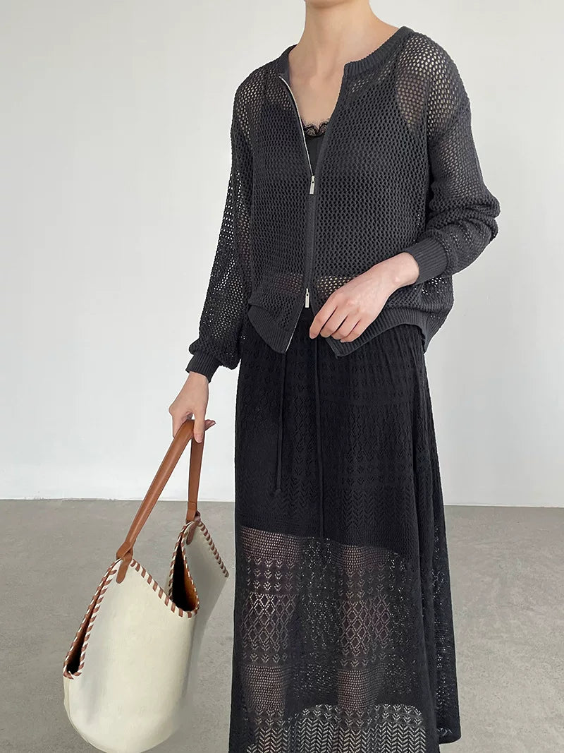 mesh zip knit cardigan 5color 【NINE7076】