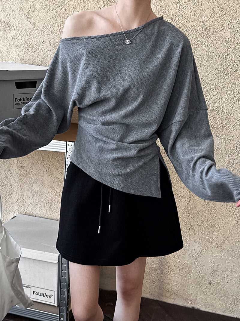 off shoulder asymmetric top 3color 【NINE7244】