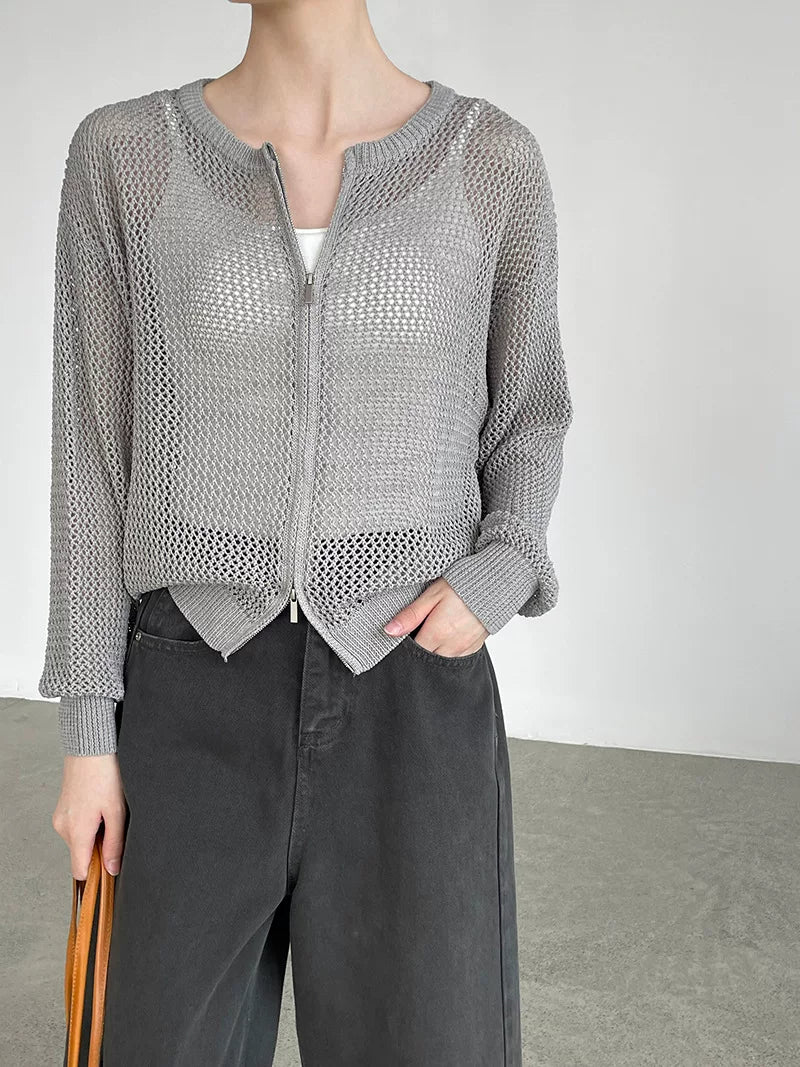 mesh zip knit cardigan 5color 【NINE7076】