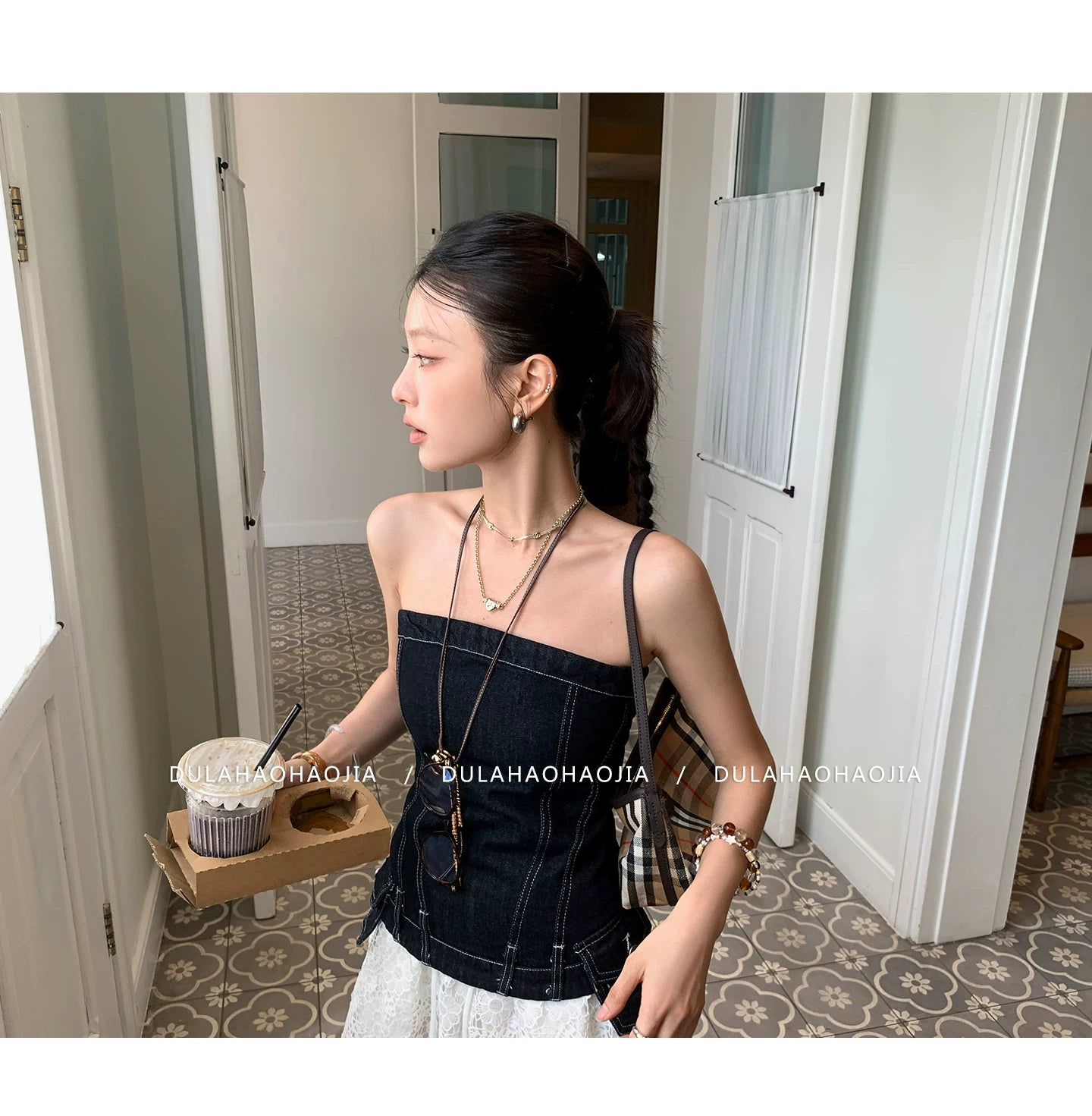 denim bustier corset camisole tops 1color 【NINE7090】