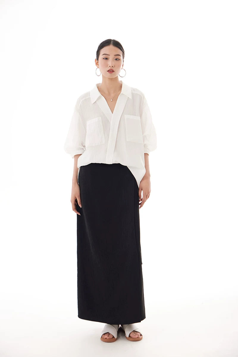v-neck lapel puff sleeve shirt 3colors 【NINE7215】