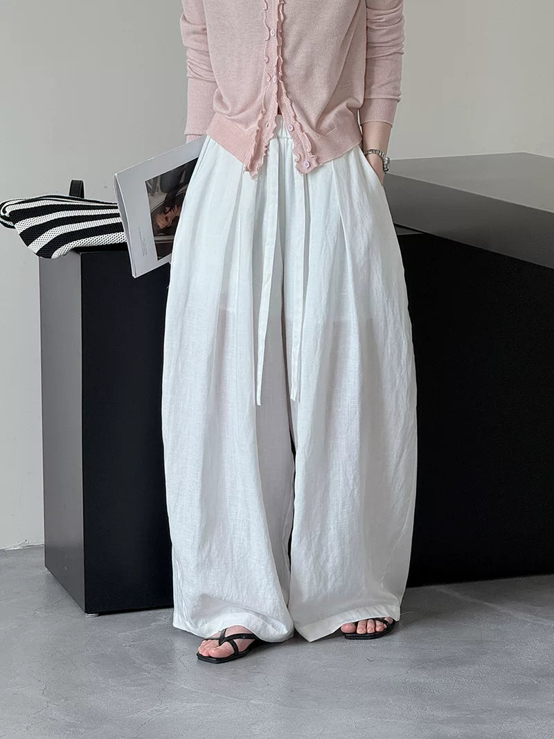 pleated linen wide leg pants 3color 【NINE7065】