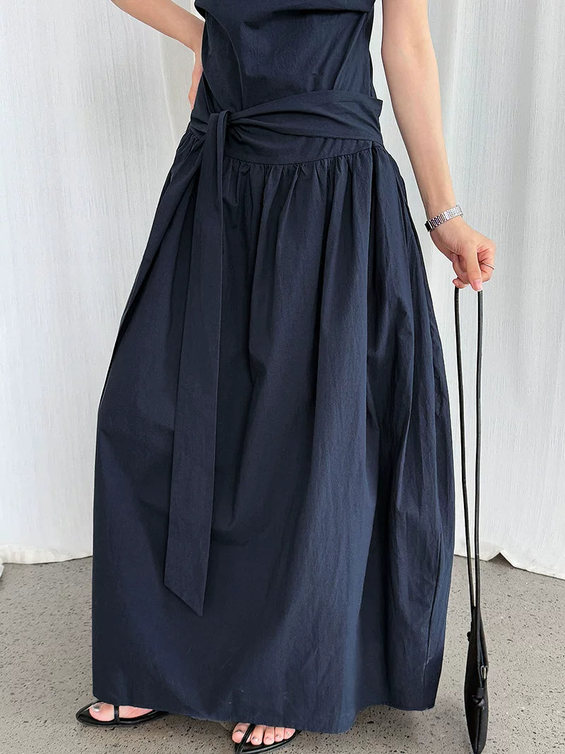 waist tie sleeveless long dress 3color 【NINE7069】