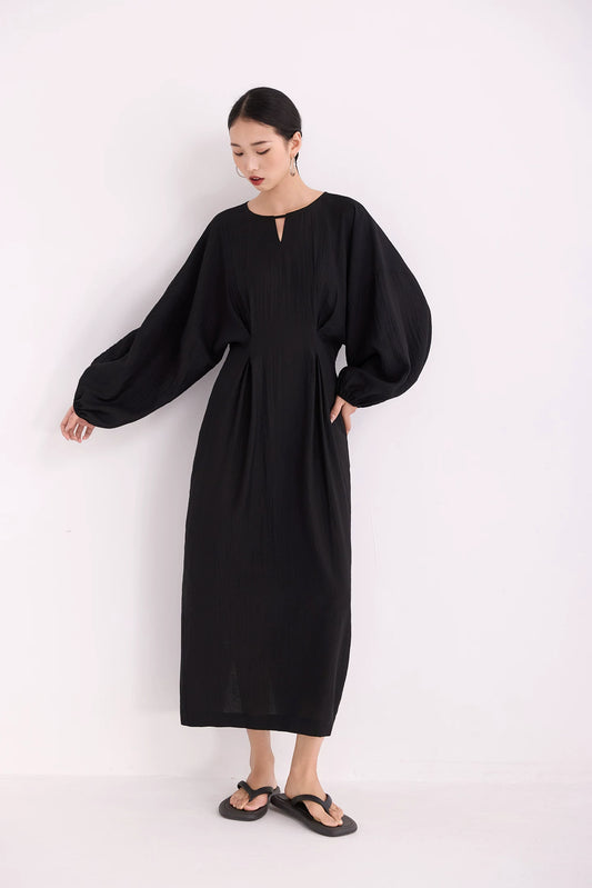 waist gathered  maxi dress 11color 【NINE7213】