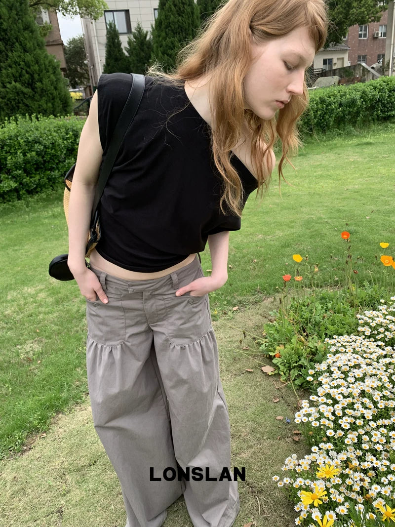 off shoulder asymmetric drape top 3color 【NINE7014】