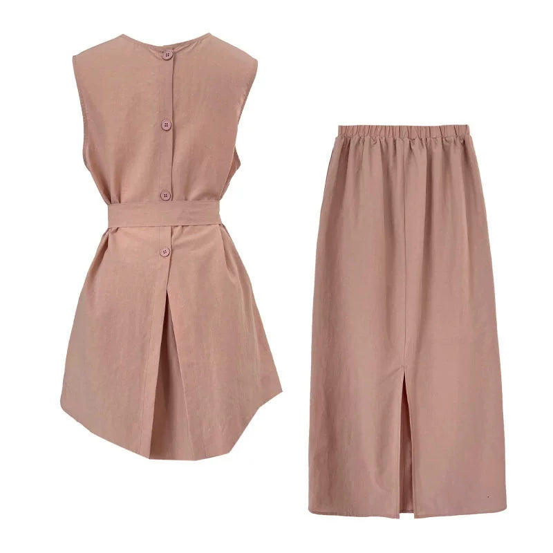 belted tunic skirt linen setup 2color 【NINE7075】