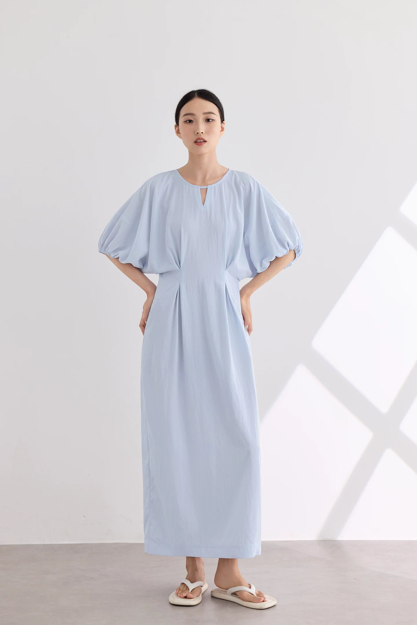 waist gathered  maxi dress 11color 【NINE7213】