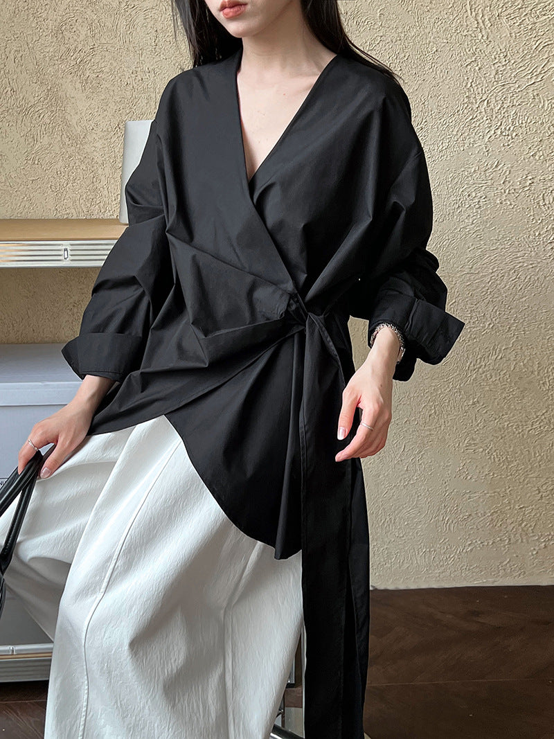 wrap tie shirt blouse 3color 【NINE7260】