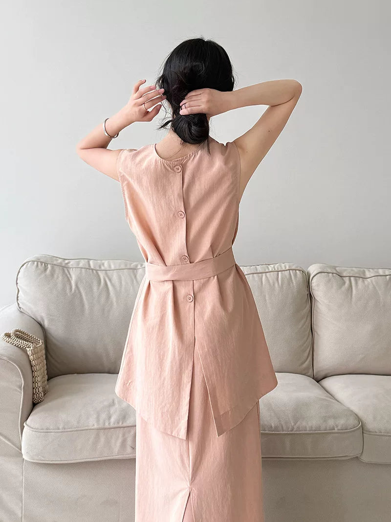 belted tunic skirt linen setup 2color 【NINE7075】