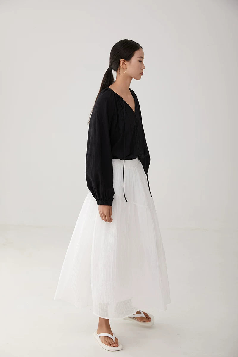 lace up tie lantern sleeve blouse 1color 【NINE7226】