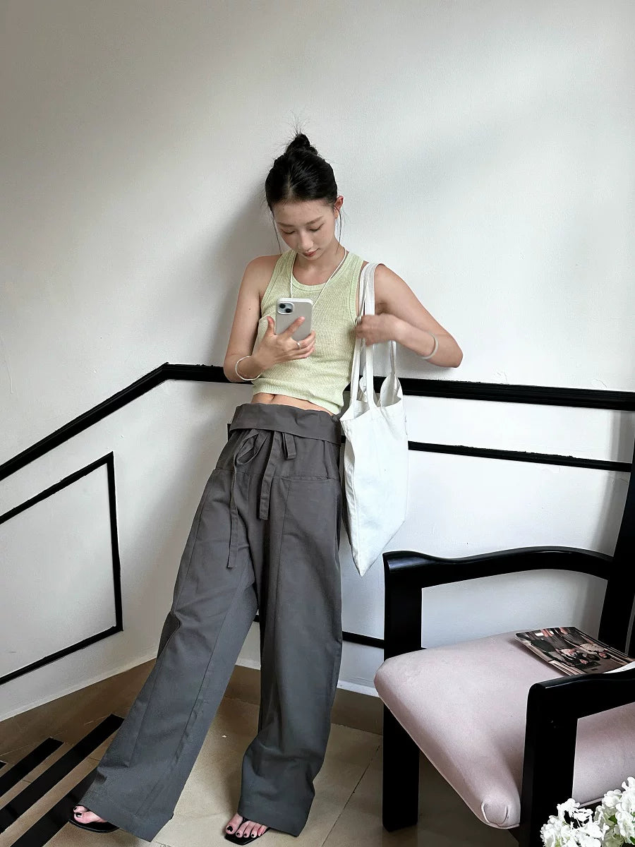 foldover waist loose casual pants 1color 【NINE7153】