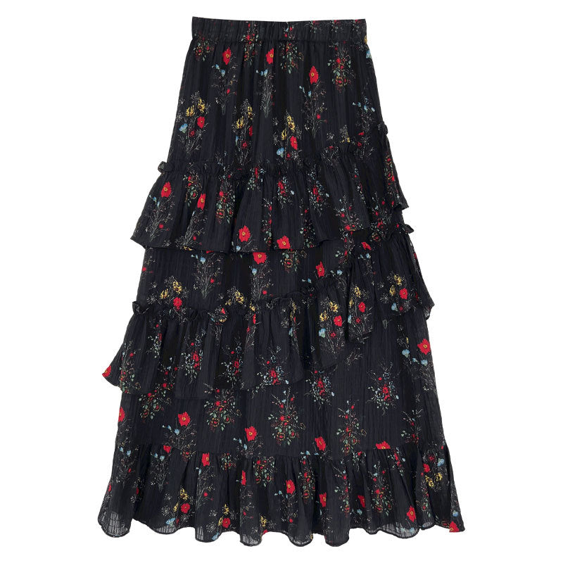 floral tiered slit maxi skirt 1color 【NINE7240】
