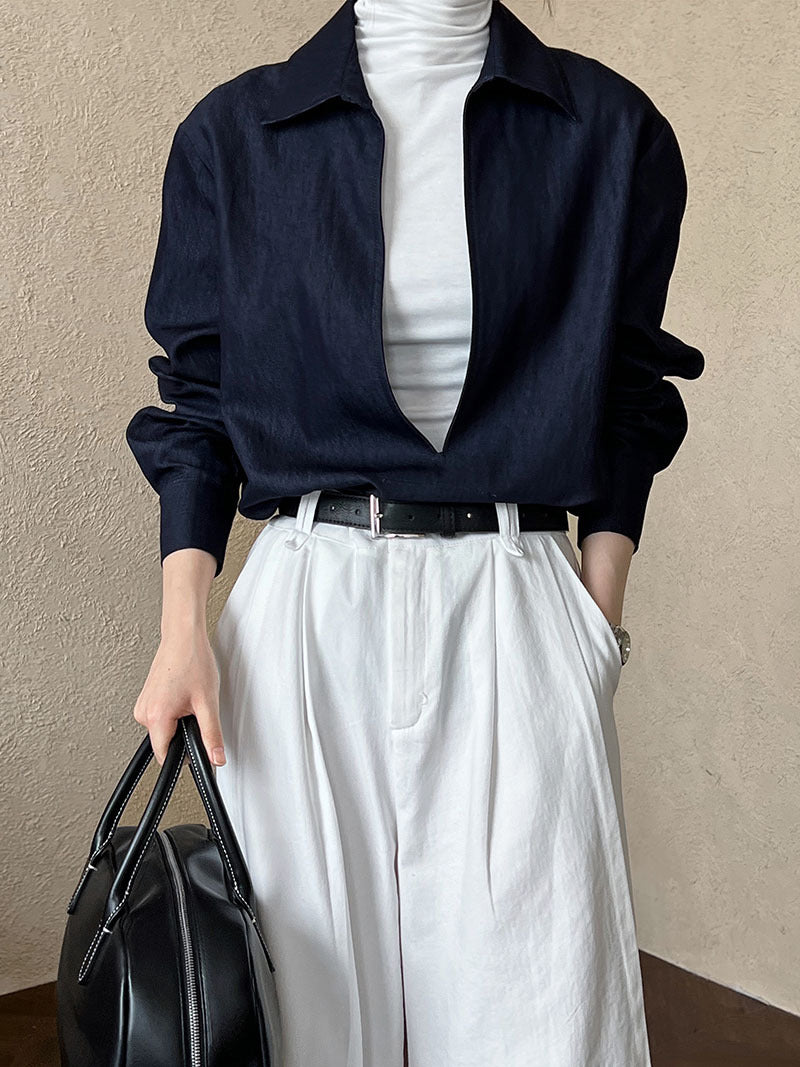 deep v neck collar shirt 1color 【NINE7248】
