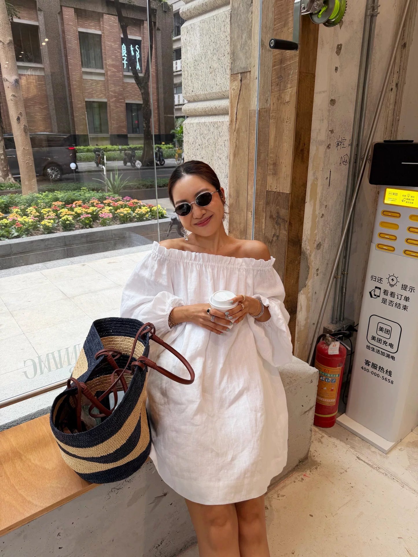 off shoulder ruffle linen mini dress 1color 【NINE7212】