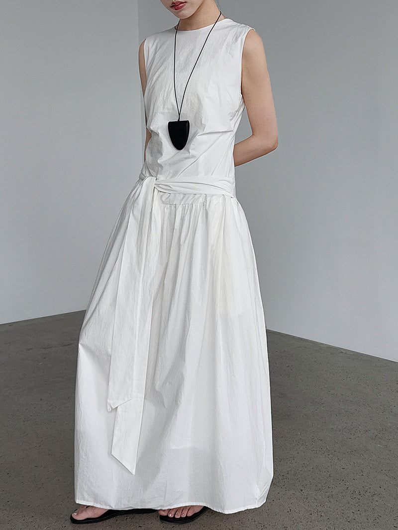 waist tie sleeveless maxi dress 3color 【NINE7237】