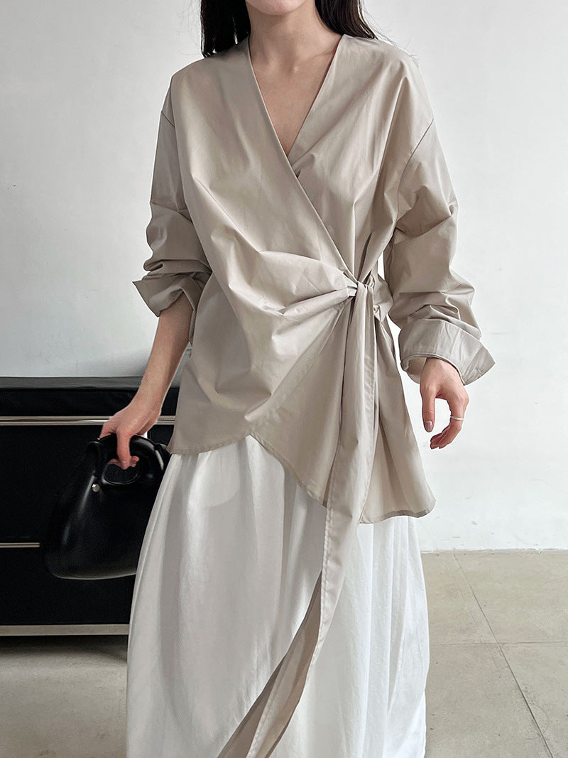 wrap tie shirt blouse 3color 【NINE7260】