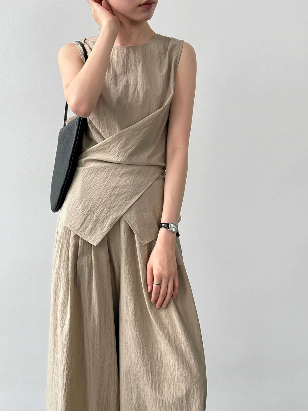 ribbon tops wide pants setup 3color 【NINE7061】