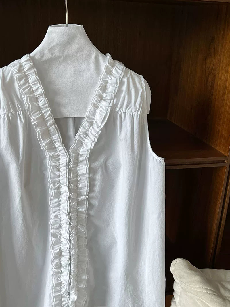 back ruffle sleeveless blouse 2color 【NINE7070】