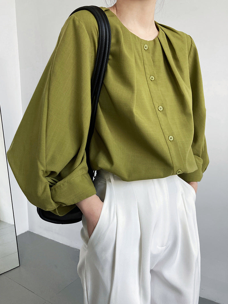 puff sleeve pleated blouse 3color 【NINE7241】