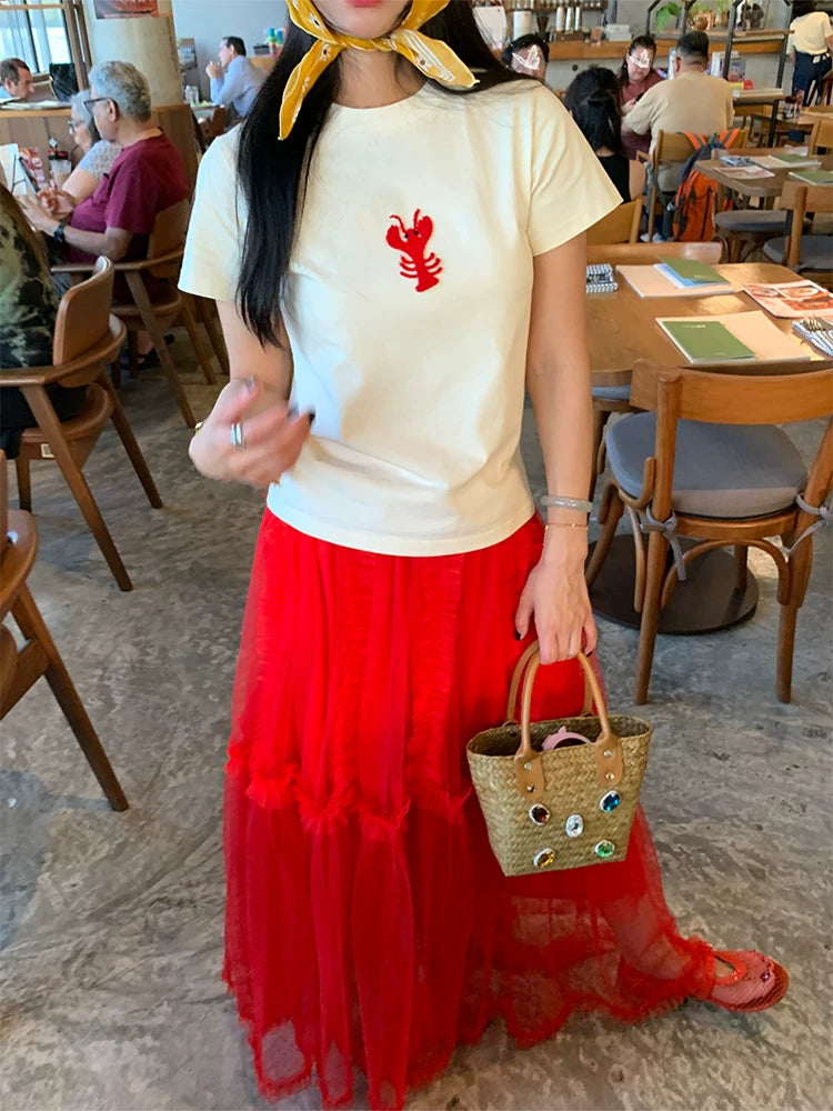dot tulle ruffle tiered long skirt 1color 【NINE7205】