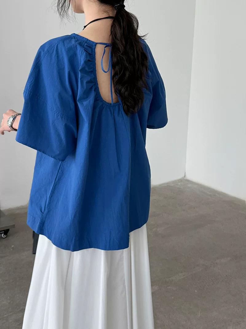 back open ribbon blouse 2color 【NINE7071】