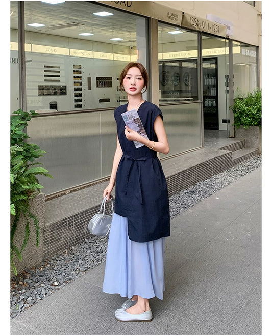 belt tunic chiffon skirt setup 1color 【NINE7134】
