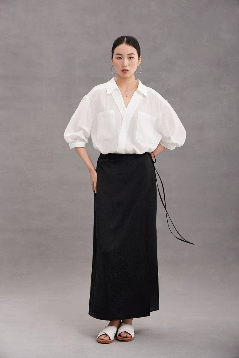v-neck lapel puff sleeve shirt 3colors 【NINE7215】