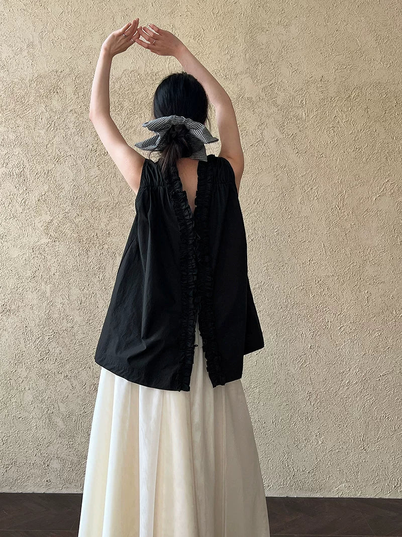 back ruffle sleeveless blouse 2color 【NINE7070】