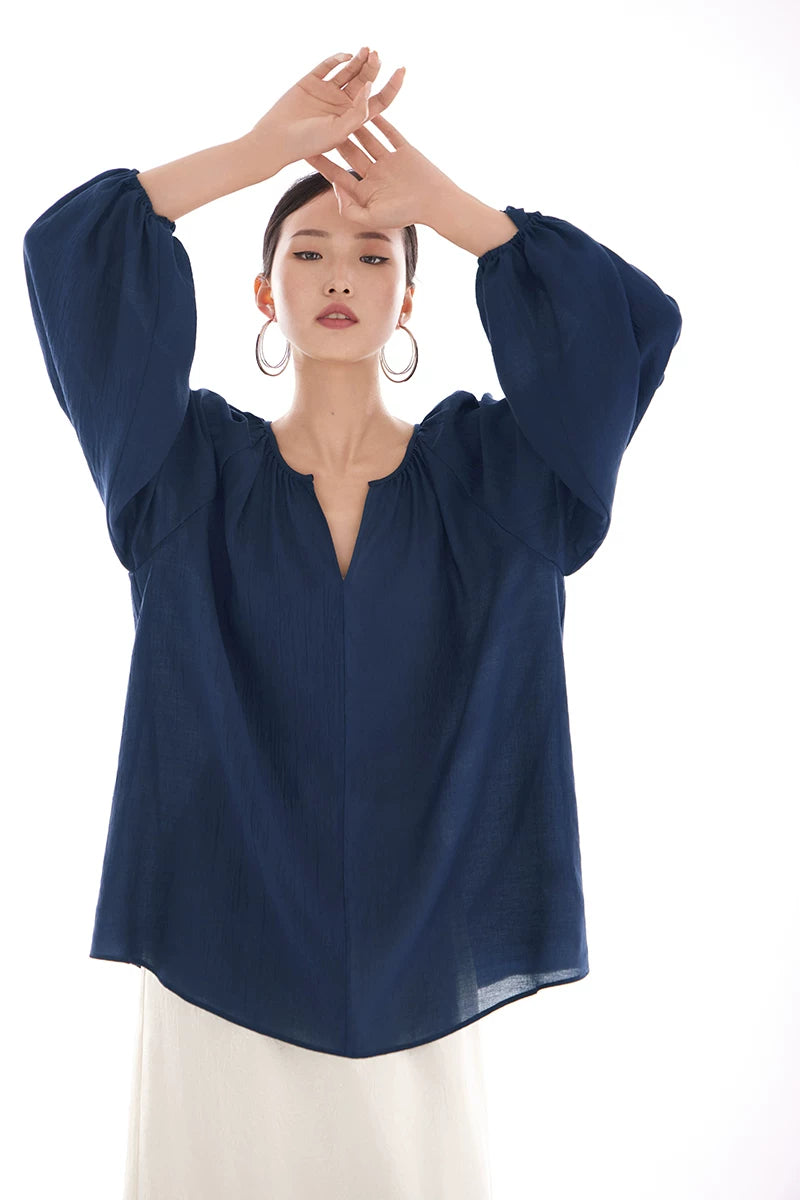v-neck lantern sleeve loose blouse 14colors 【NINE7214】