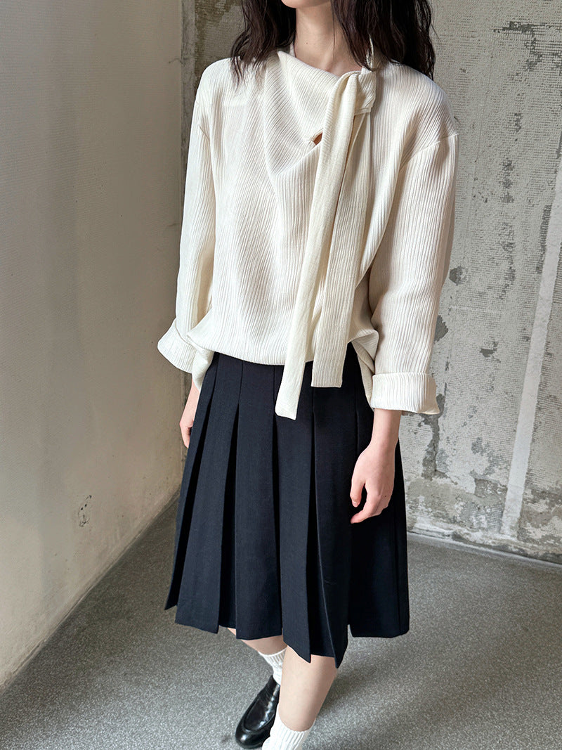 pleated scarf tie blouse 2color 【NINE7242】