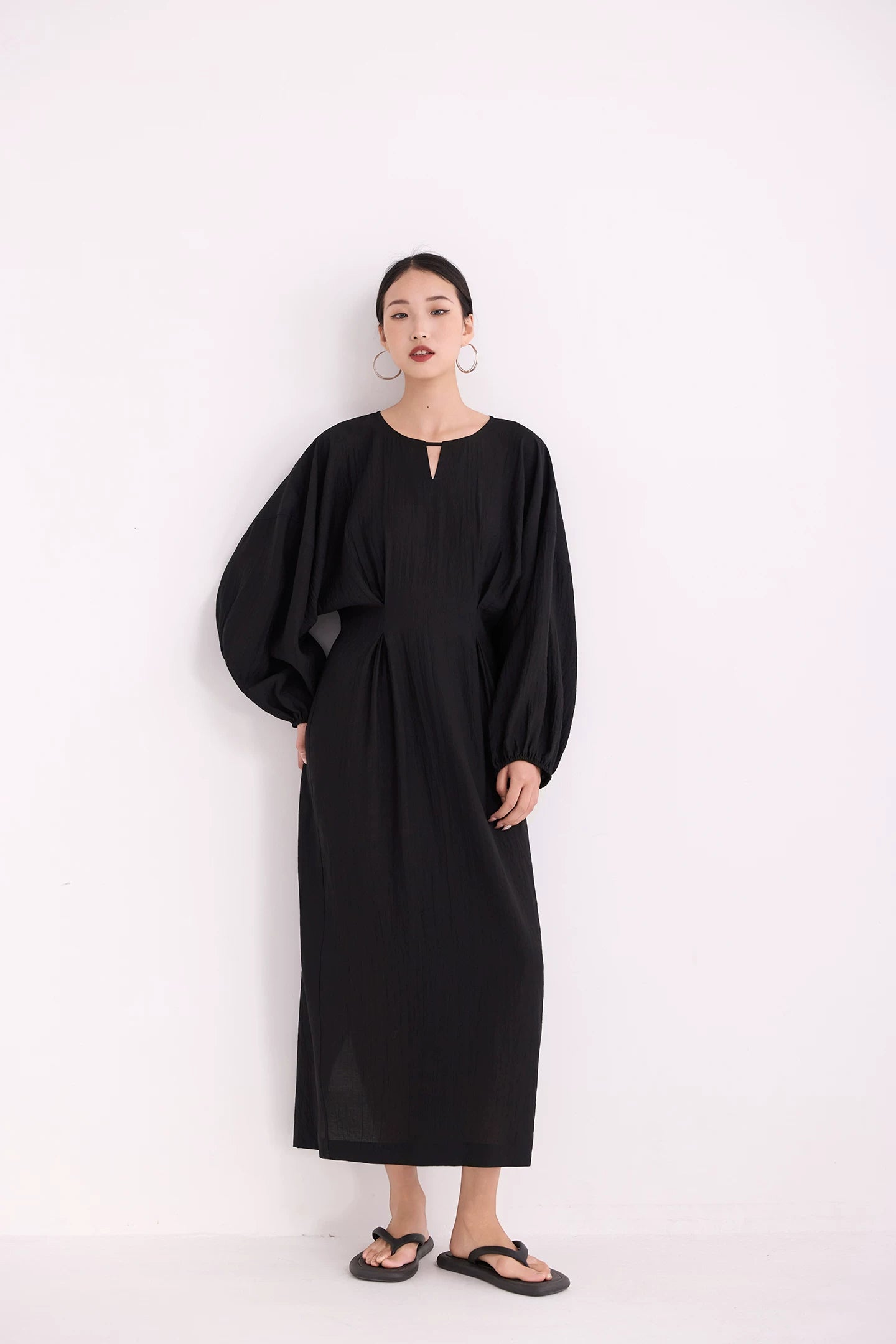 waist gathered  maxi dress 11color 【NINE7213】