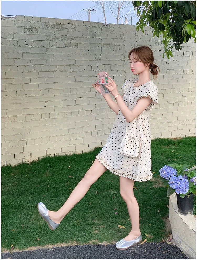 dot puff sleeve mini dress 1color 【NINE7137】