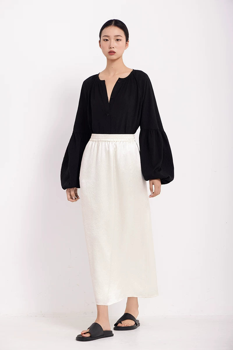 v-neck lantern sleeve loose shirt 1color 【NINE7224】
