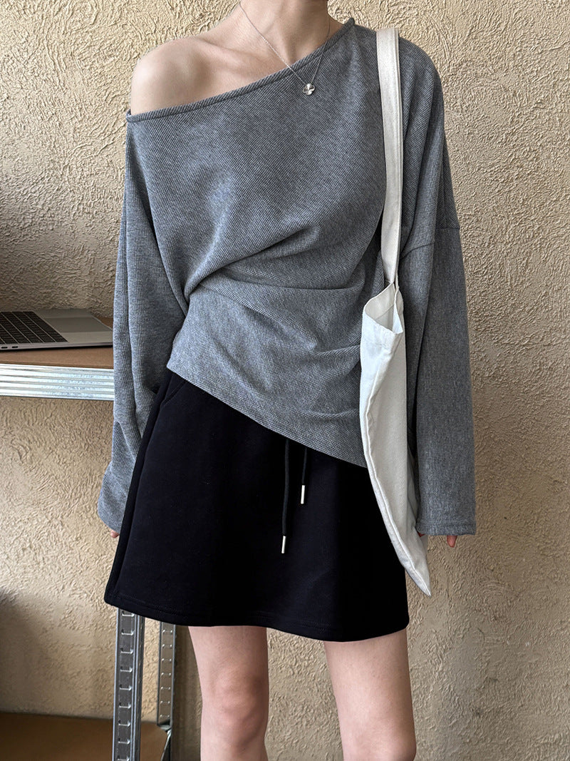 off shoulder asymmetric top 3color 【NINE7244】
