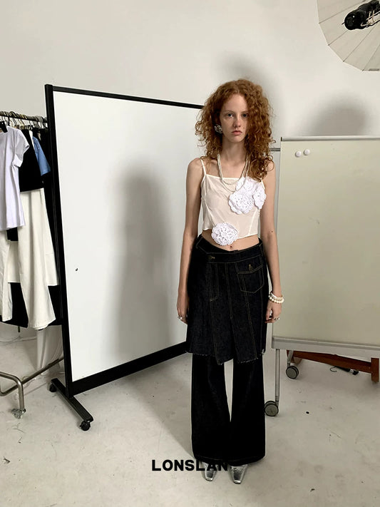 asymmetric embroidery lace camisole top 1color【NINE7006】