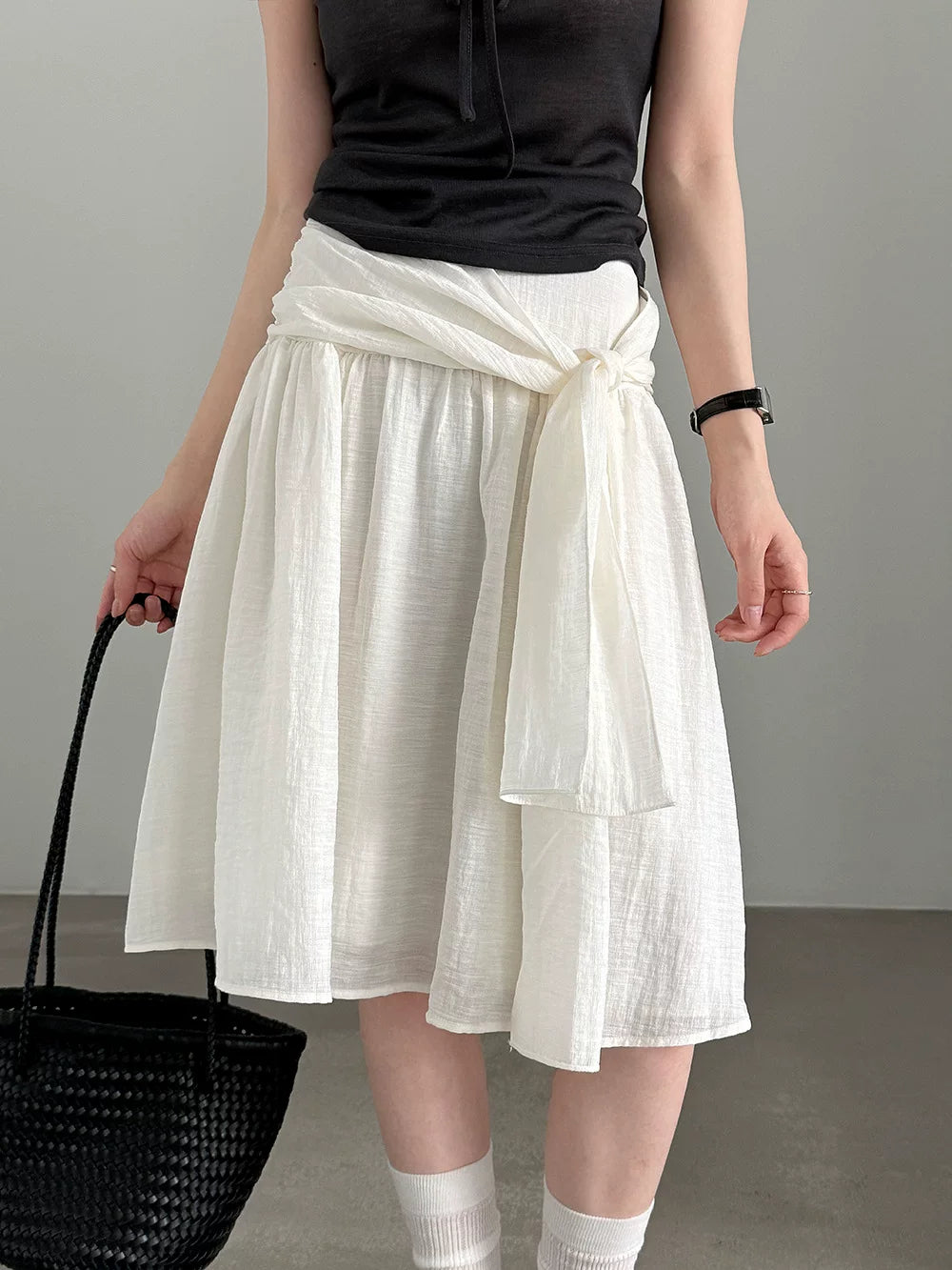waist tie flared knee skirt 2color 【NINE7079】
