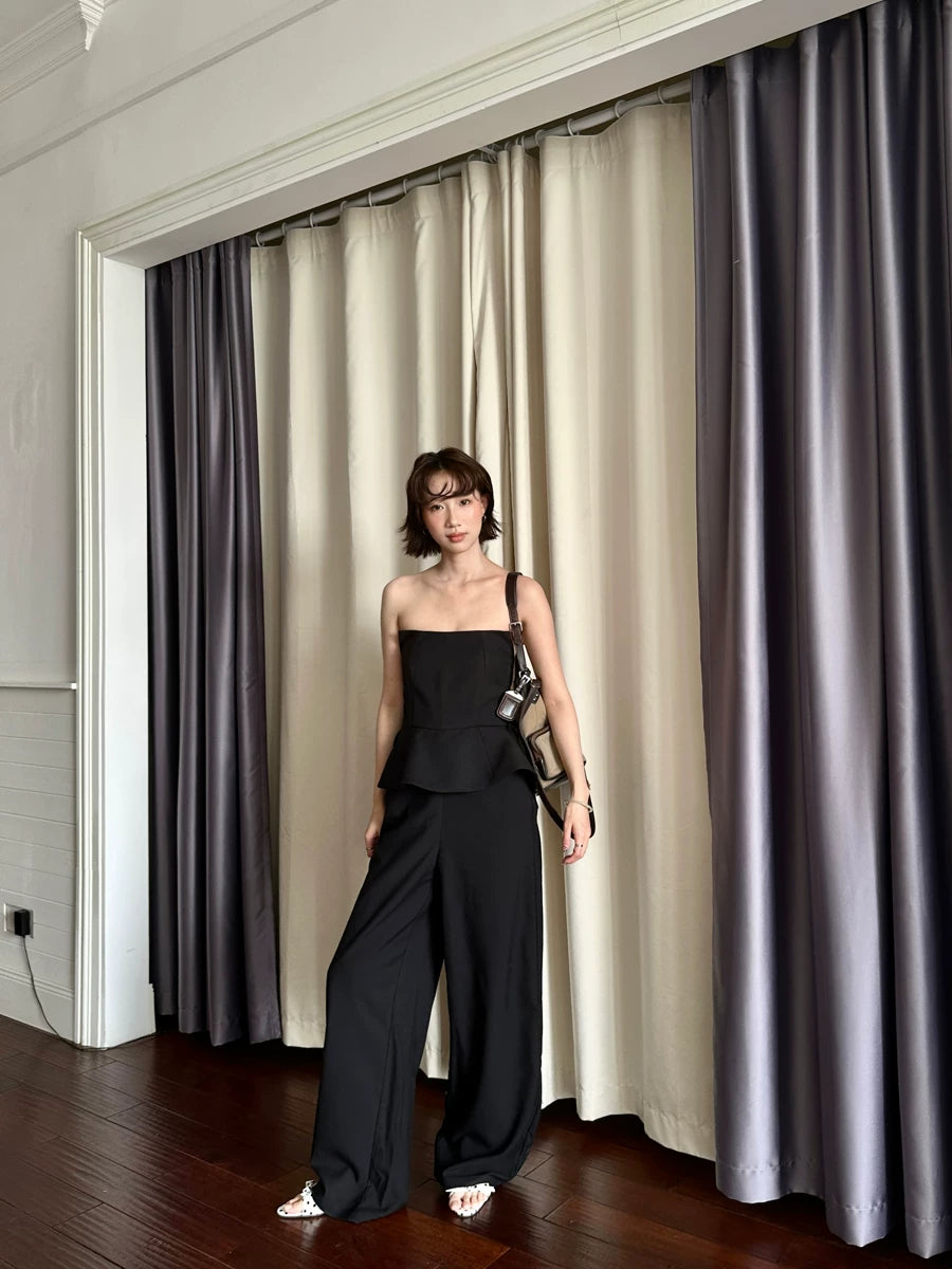 tube top peplum fake two-piece wide leg jumpsuit 1color 【NINE7150】