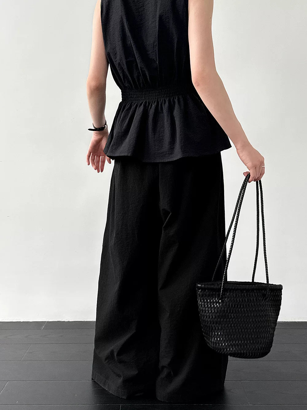 peplum tie sleeveless pants setup 2color 【NINE7082】