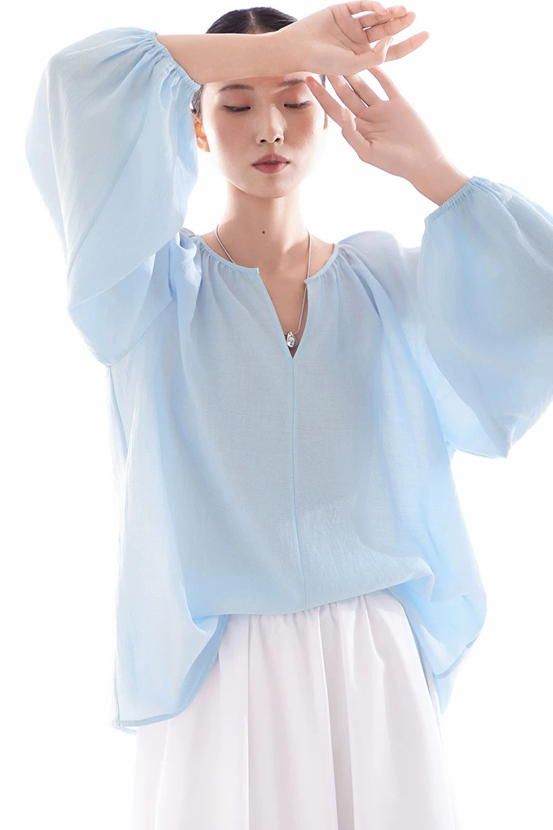 v-neck lantern sleeve loose blouse 14colors 【NINE7214】