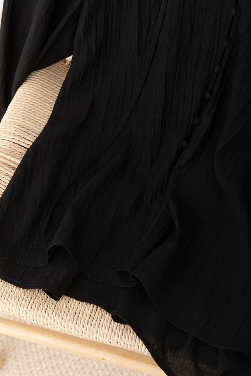 lace up tie lantern sleeve blouse 1color 【NINE7226】