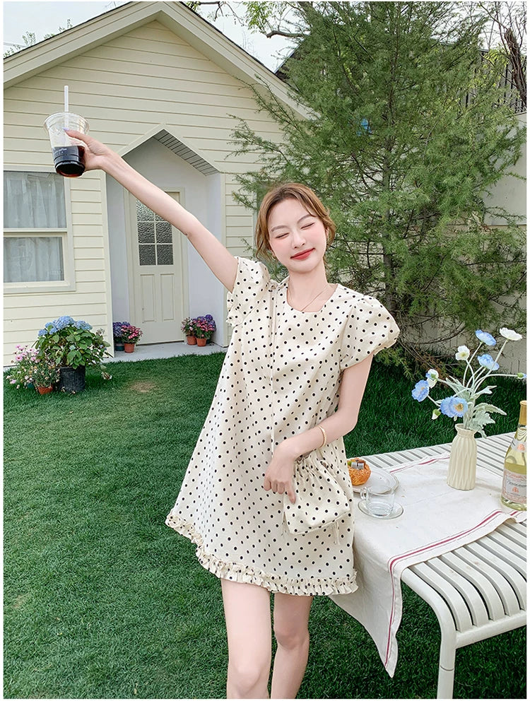 dot puff sleeve mini dress 1color 【NINE7137】